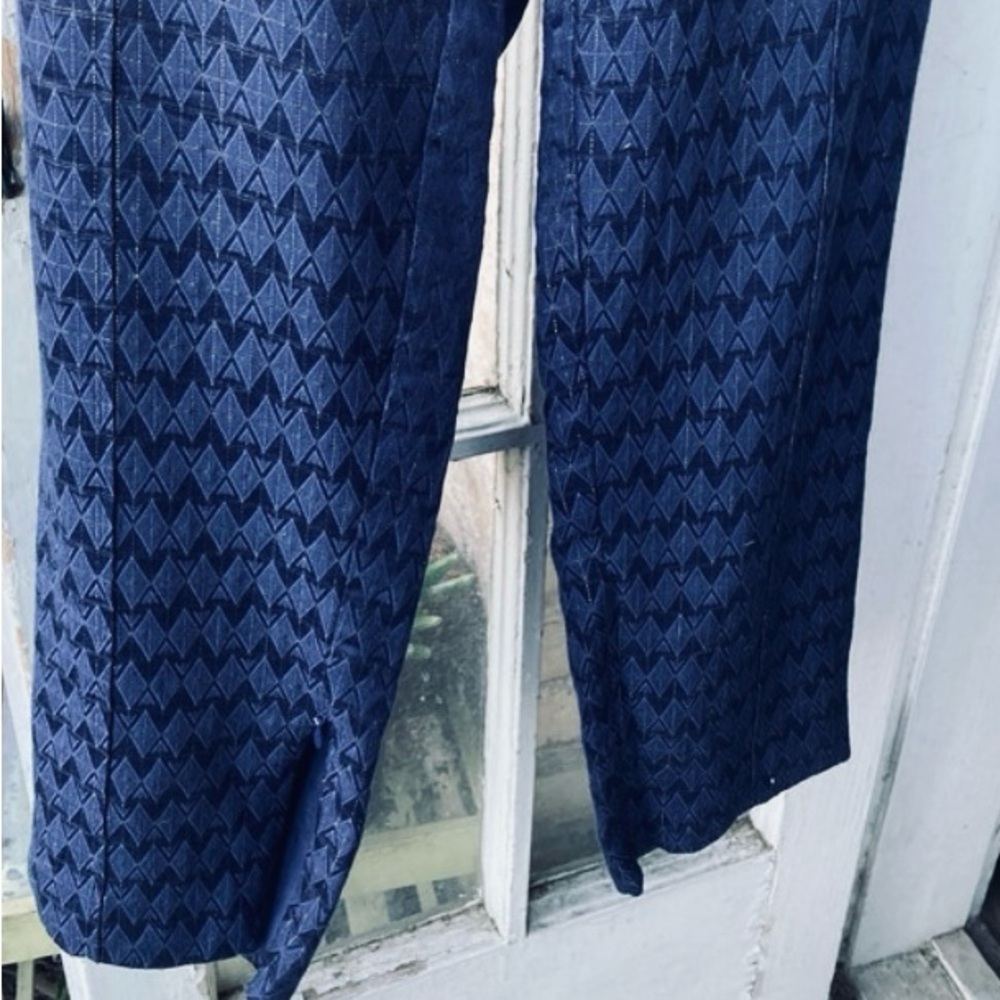 Elizabeth & James Rayon/SILK Blend Navy & Gold Metallic Cropped Pants S - Picture 7 of 15
